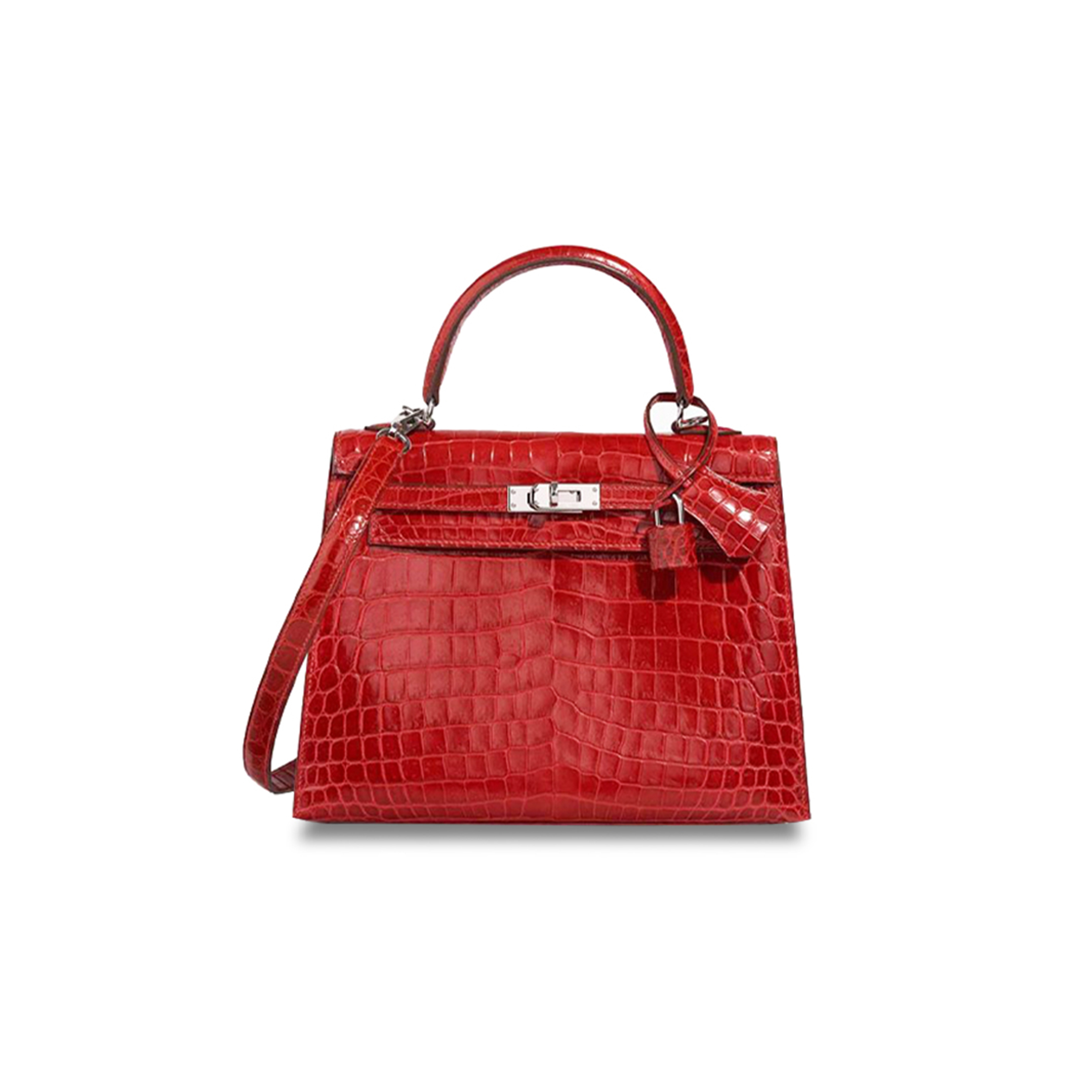 H**mes master kelly 28 alligator leather alligator red silver buckle (28*22*10cm)